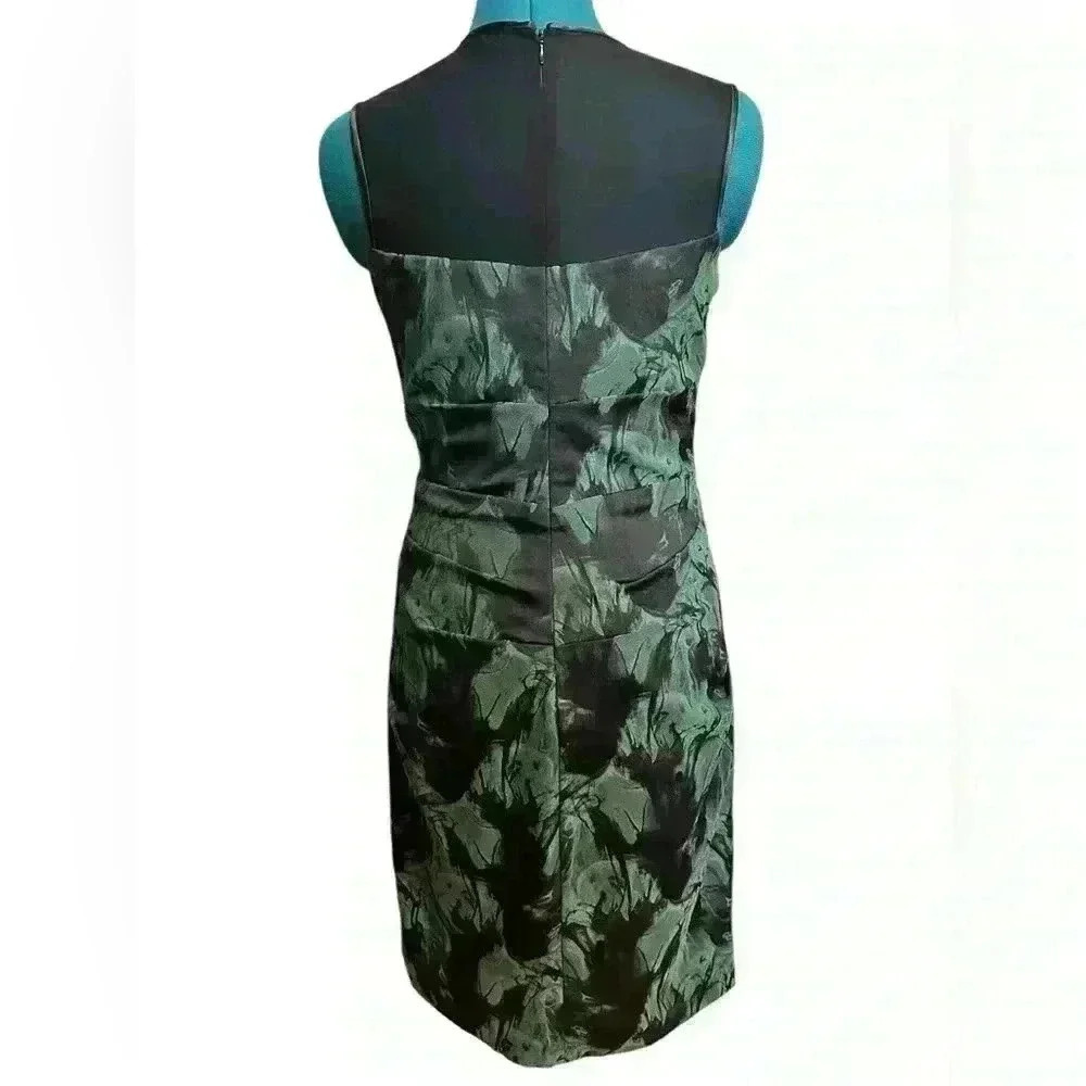 Teri Jon Rickie Freeman Green & Black Stretch Ruched Cocktail Dress NWT 6 - Picture 3 of 12